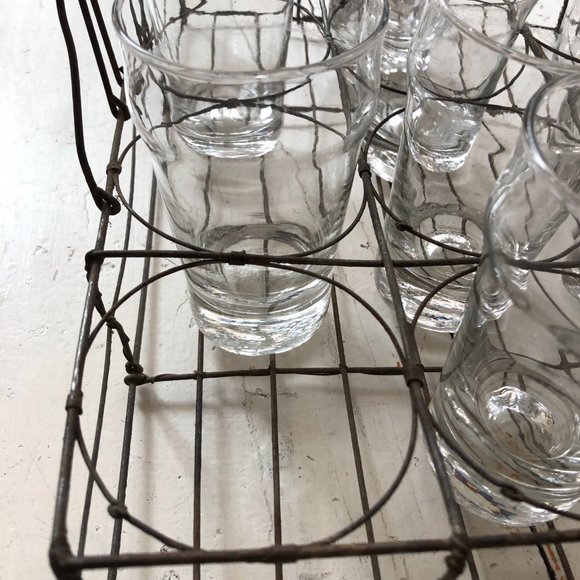Antique French Fil de Fer Handle Basket/8 Glasses - Picture 8 of 8